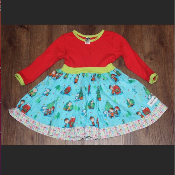 Girls Chris N Missy Peanuts Holiday Christmas Dress Red Blue Long Sleeve size 3T - Picture 1 of 4